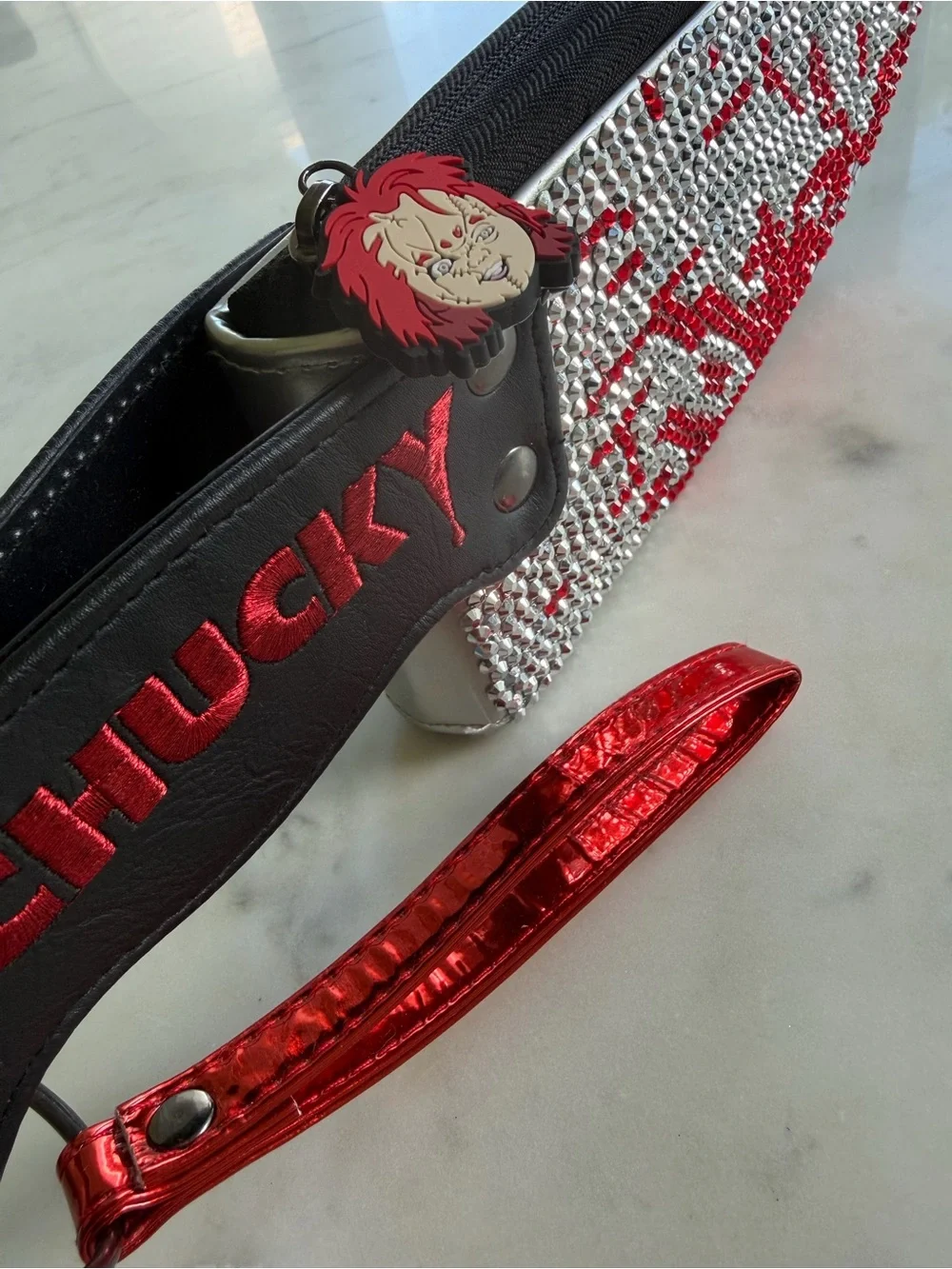 Chucky Red & Silver Crystal Knife Clutch Wristlet